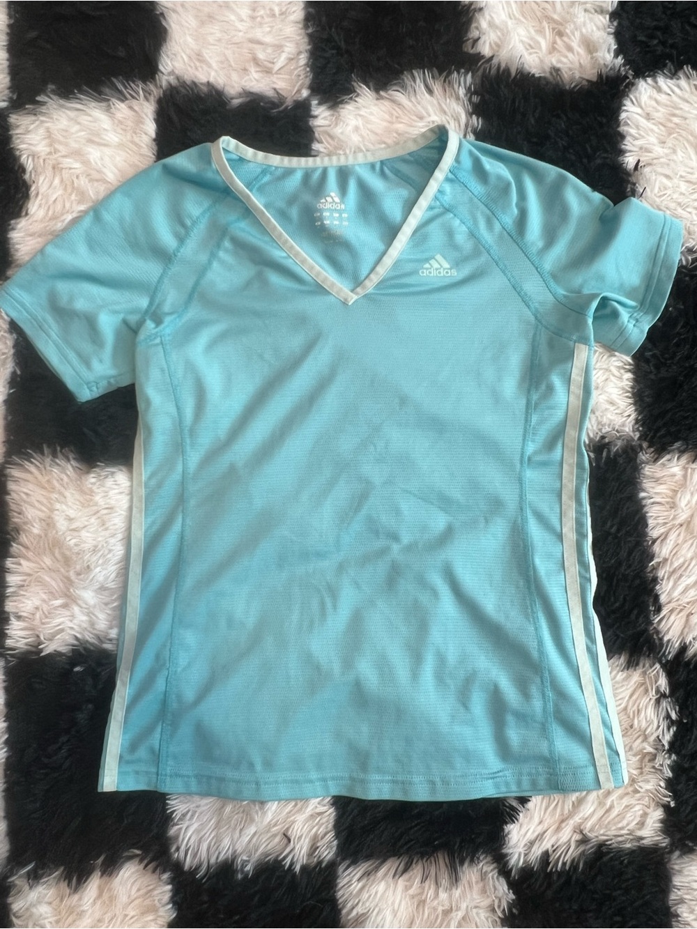 Vintage adidas Light Blue V-Neck Soccer Tee with White Trim